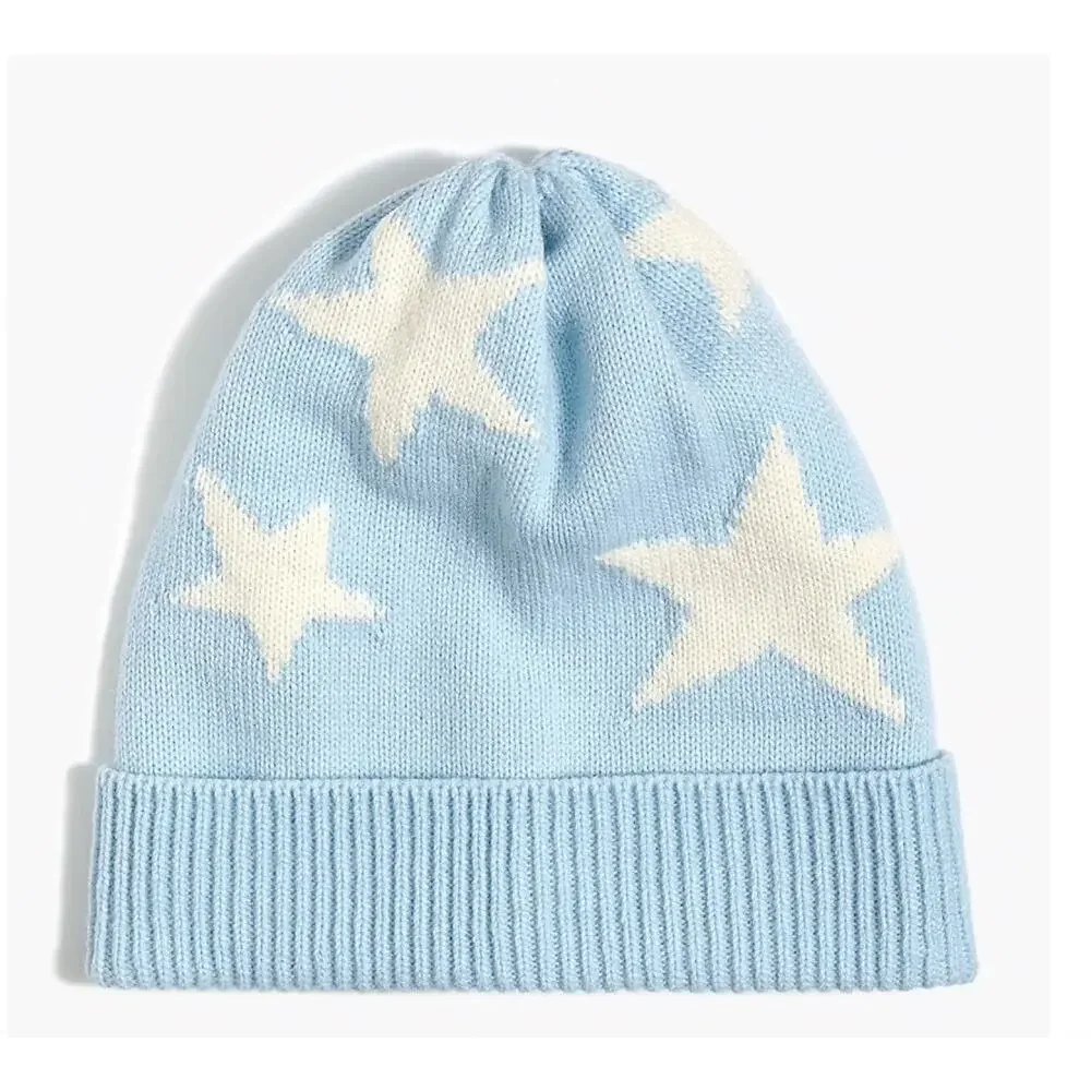 NWT J. Crew Girls' Pink W/Ivory Stars Knit Hat/Beanie